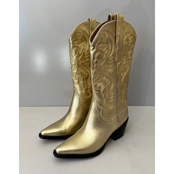 Free People Jeffrey Campbell Dagget Cowboy Boots Metallic Gold Size 7.5 - Picture 2 of 9